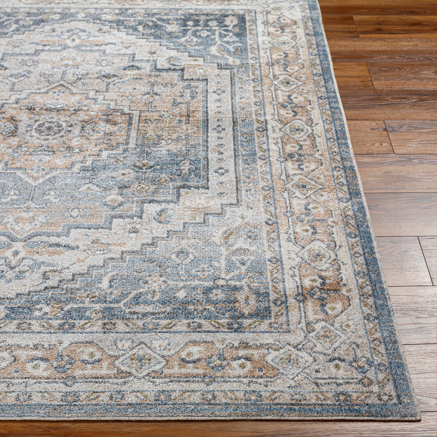 EMMETT Machine Washable Traditional Boho Navy Blue Area Rug