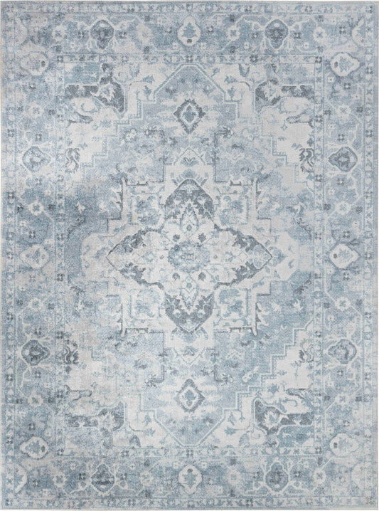 MOYA Machine Washable Traditional Boho Denim Blue Area Rug