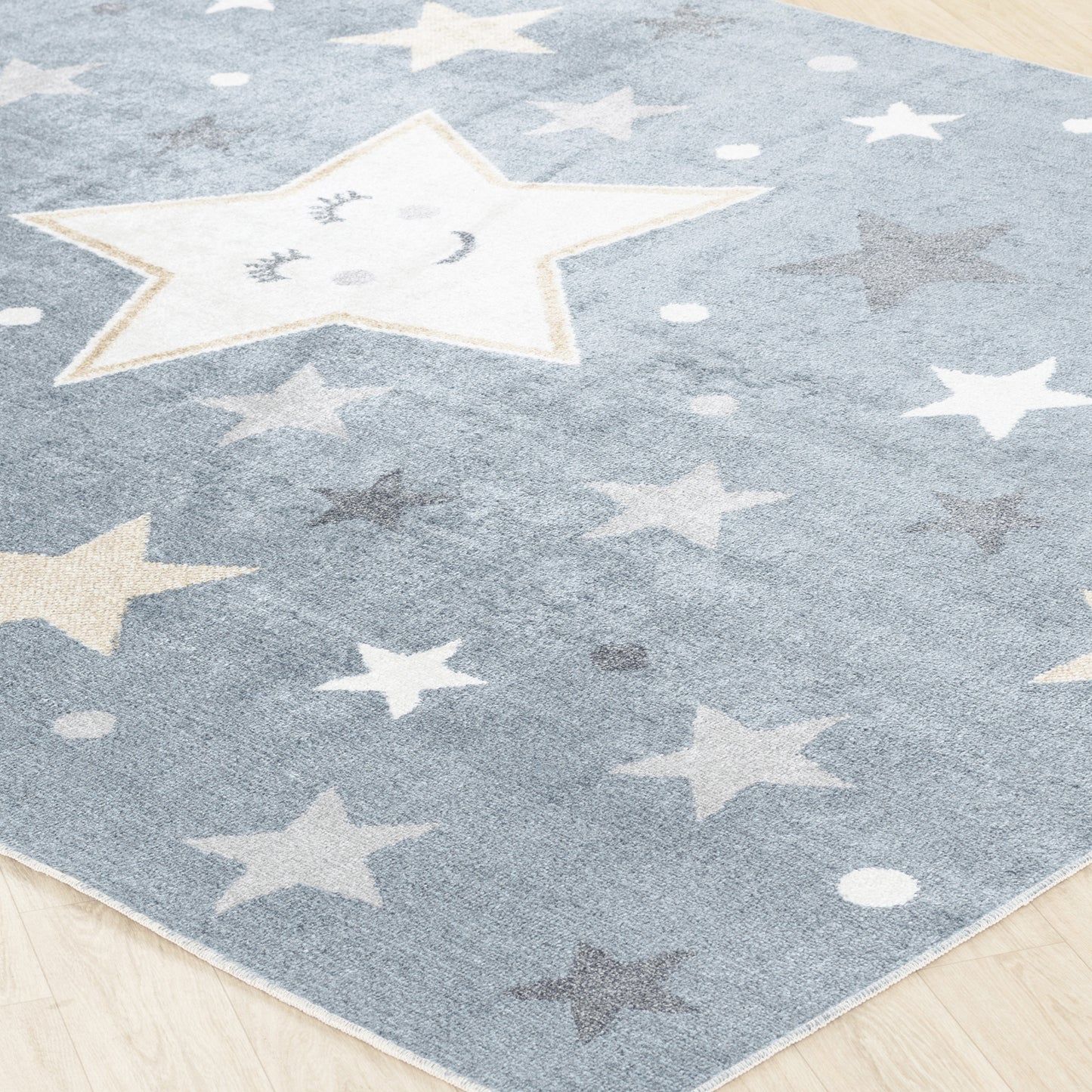 SHAMIA Childrens Rug I Machine Washable Area Rug for Kids Room, Nursery or Playroom I Baby Bedroom Rug for Girls or Boys I Blue, Beige