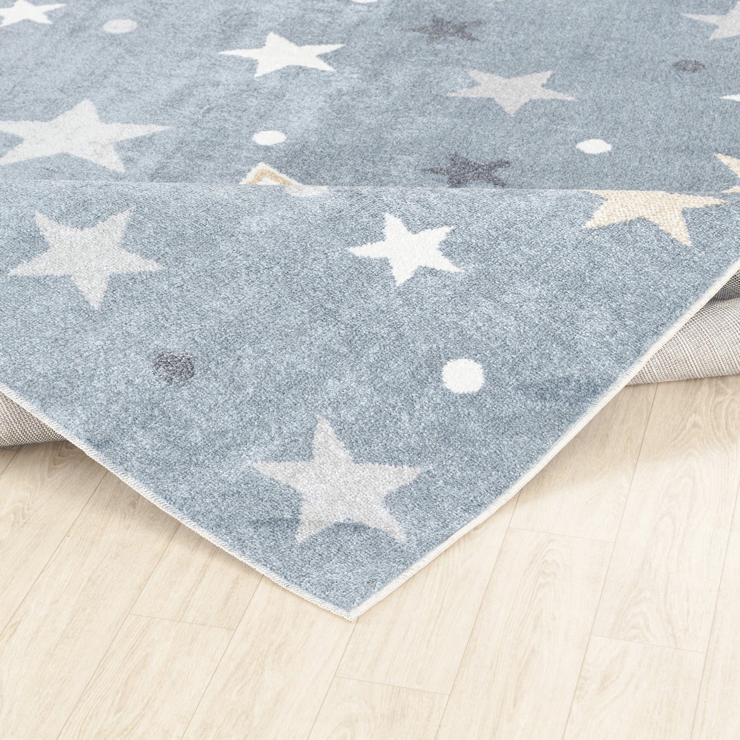 SHAMIA Childrens Rug I Machine Washable Area Rug for Kids Room, Nursery or Playroom I Baby Bedroom Rug for Girls or Boys I Blue, Beige