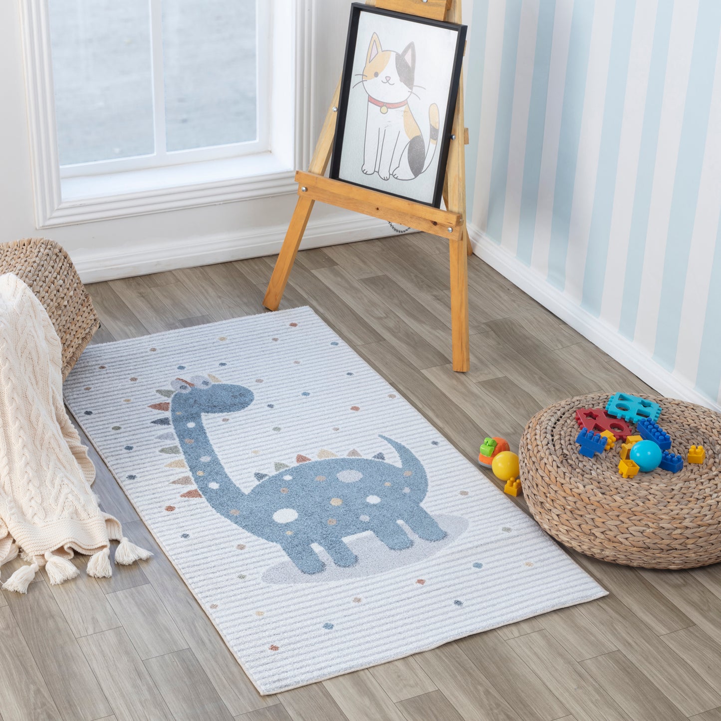 TIANNA Childrens Rug I Machine Washable Area Rug for Kids Room, Nursery or Playroom I Baby Bedroom Rug for Girls or Boys I Beige, Grey