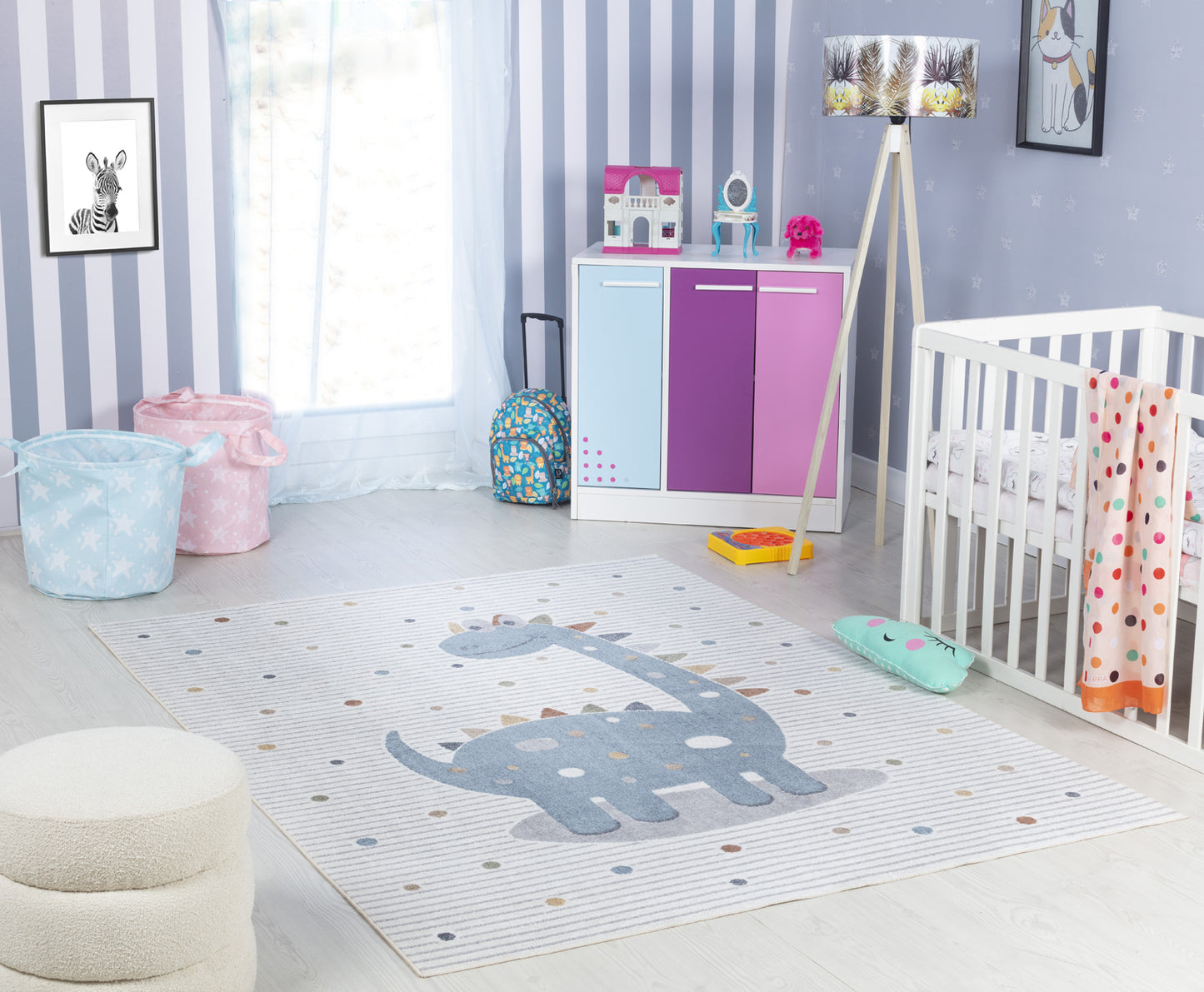 TIANNA Childrens Rug I Machine Washable Area Rug for Kids Room, Nursery or Playroom I Baby Bedroom Rug for Girls or Boys I Beige, Grey