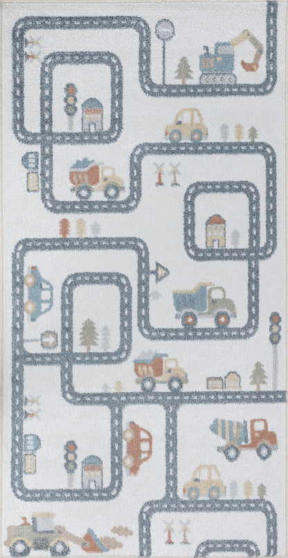 TORIN Childrens Rug I Machine Washable Area Rug for Kids Room, Nursery or Playroom I Baby Bedroom Rug for Girls or Boys I Beige, Grey