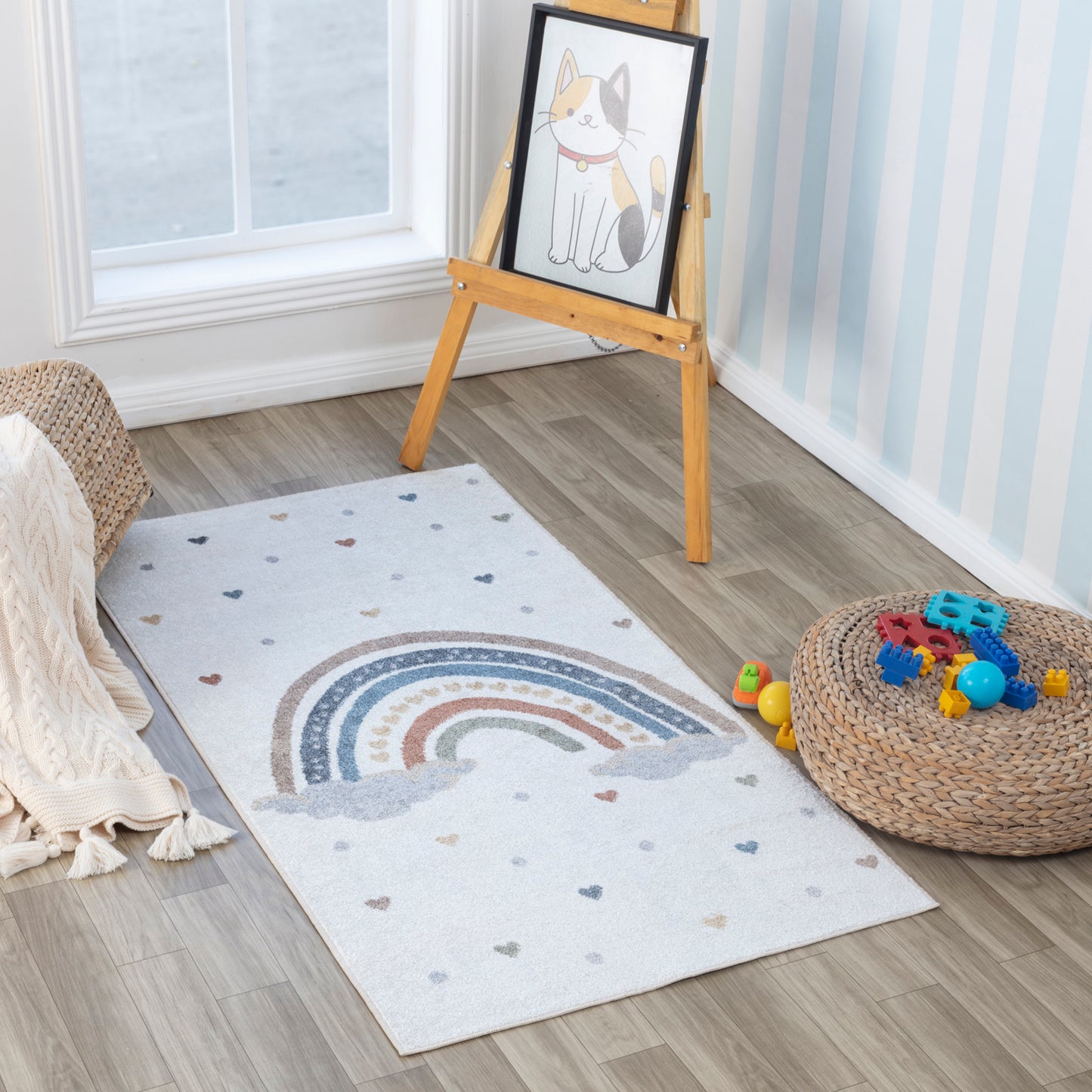 BRENNEN Childrens Rug I Machine Washable Area Rug for Kids Room, Nursery or Playroom I Baby Bedroom Rug for Girls or Boys I Multicolour