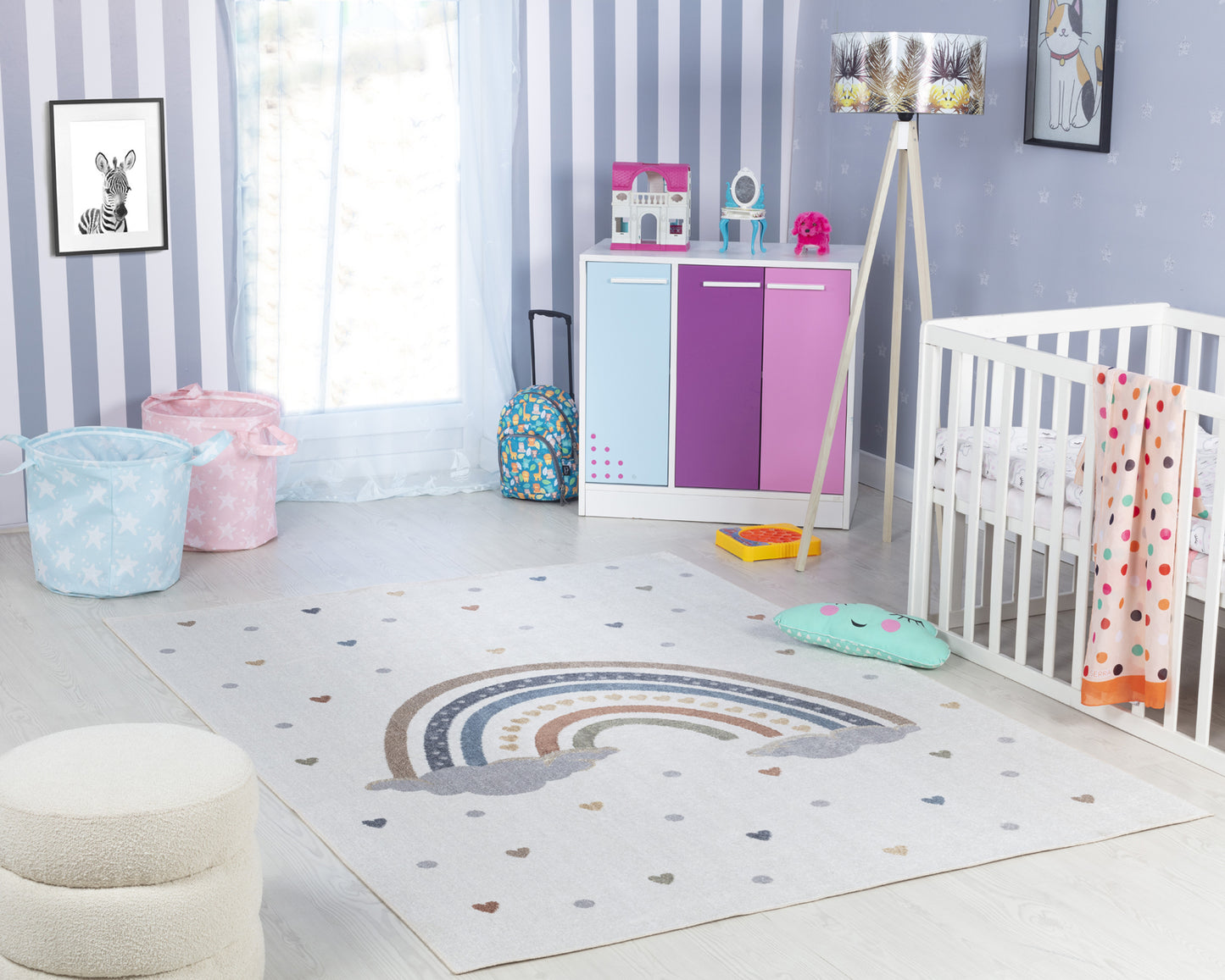 BRENNEN Childrens Rug I Machine Washable Area Rug for Kids Room, Nursery or Playroom I Baby Bedroom Rug for Girls or Boys I Multicolour