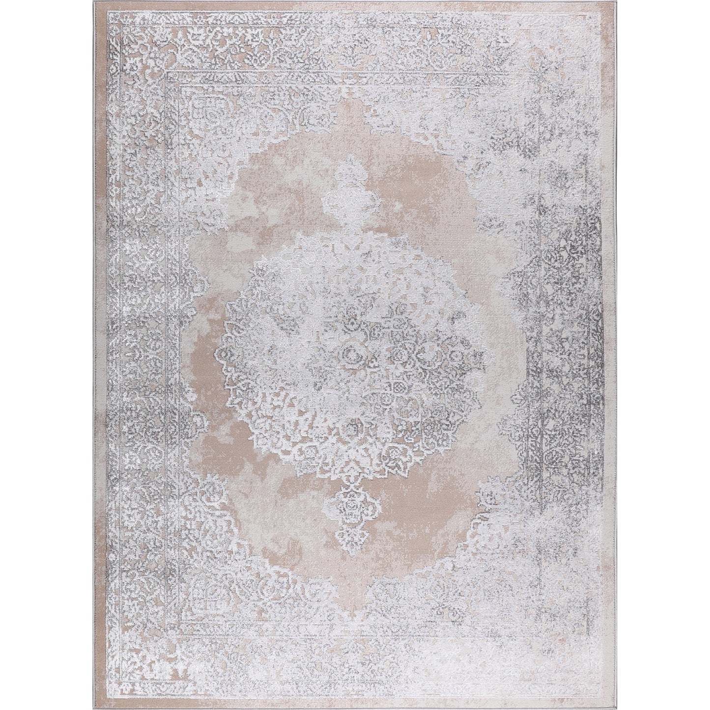 LORELLE Vintage Rug I Living Room, Bedroom, Dining I Traditional Oriental Boho Rug, Soft Area Rug, Short Pile, Easy Care I White, Grey