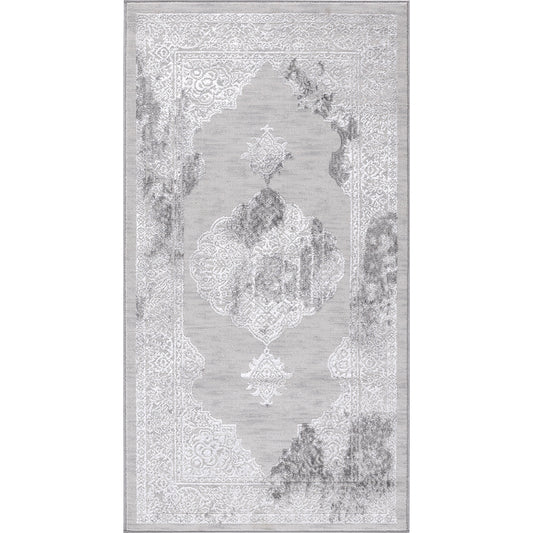 TENNA Vintage Traditional Oriental Boho White Grey Area Rug