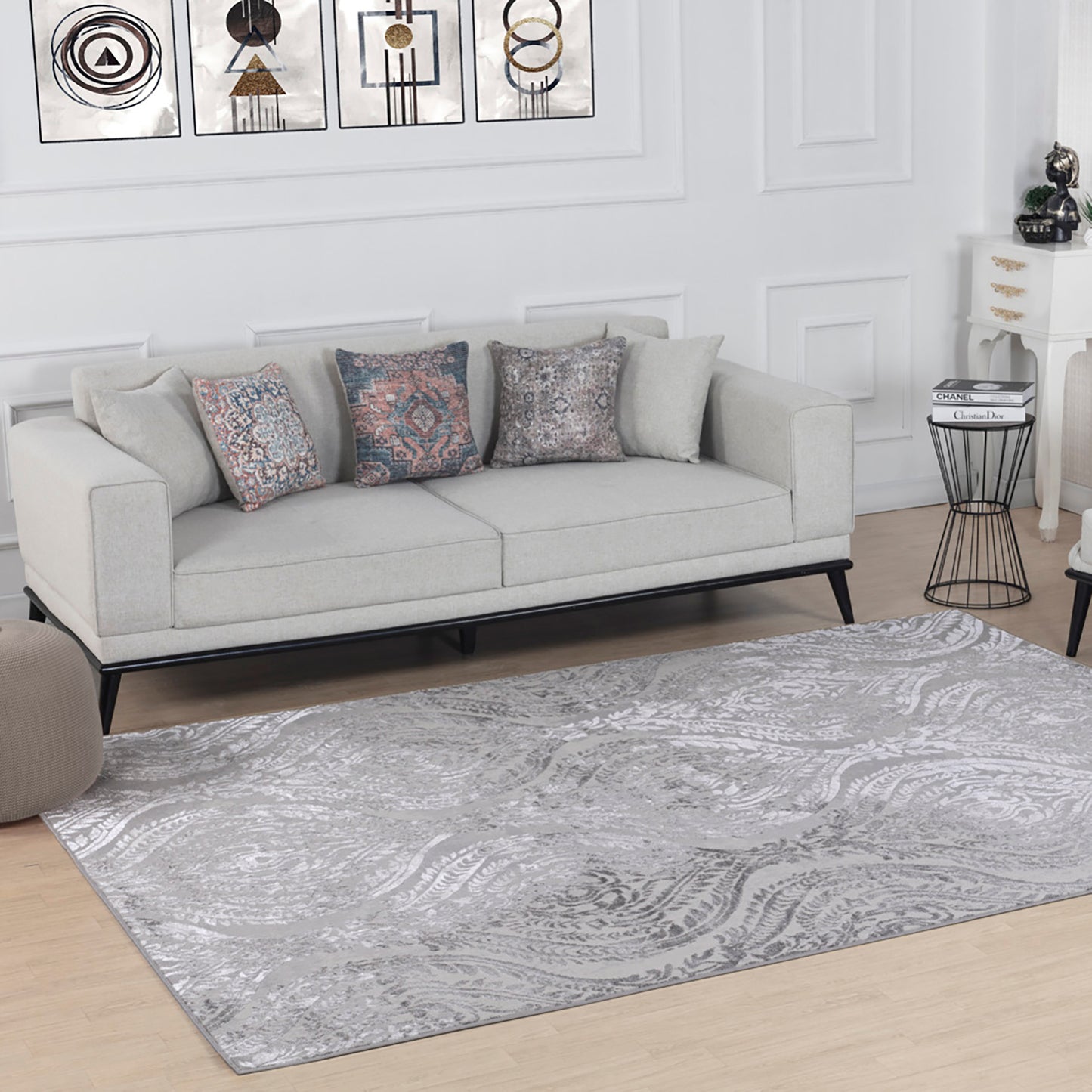 LISSETE Vintage Rug I Living Room, Bedroom, Dining I Traditional Oriental Boho Rug, Soft Area Rug, Short Pile, Easy Care I Beige, White