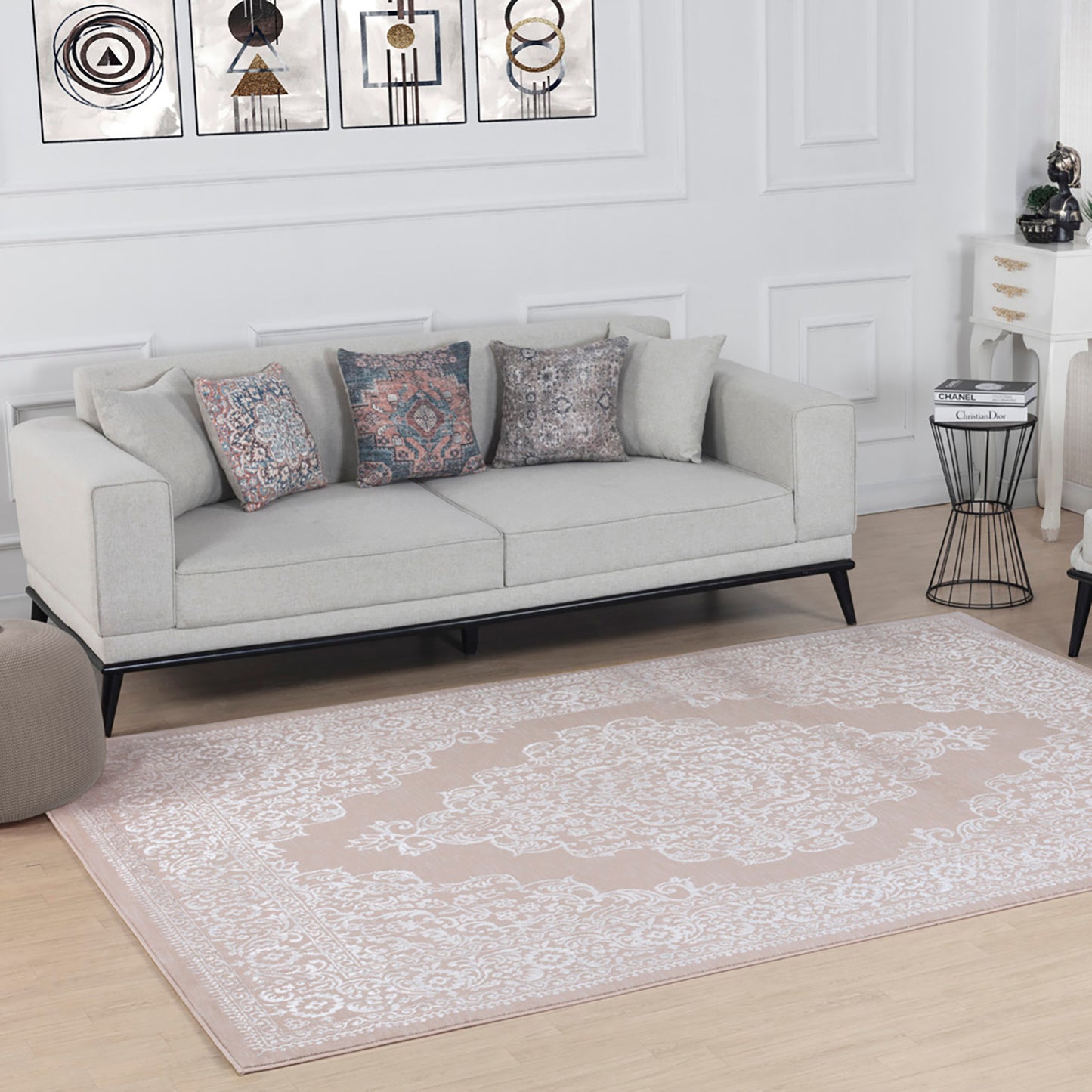 CHARMANE Vintage Rug I Living Room, Bedroom, Dining I Traditional Oriental Boho Rug, Soft Area Rug, Short Pile, Easy Care I Beige, White