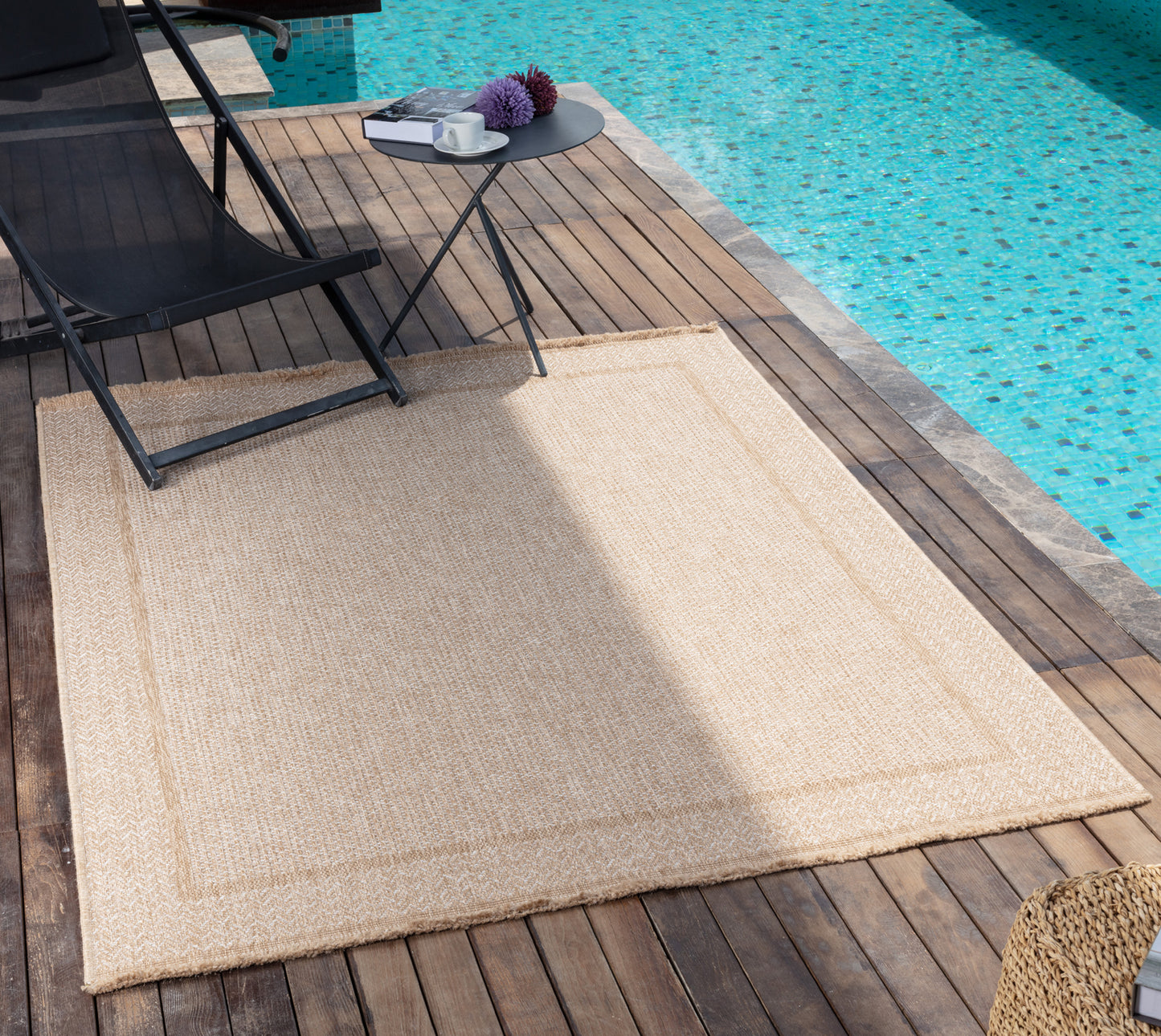 DONTAVIUS In- & Outdoor Jute-Look Rug I Balcony, Terrace, Kitchen, Garden I Modern Boho Rug, UV Weather Stain Resistant I Tan, Beige