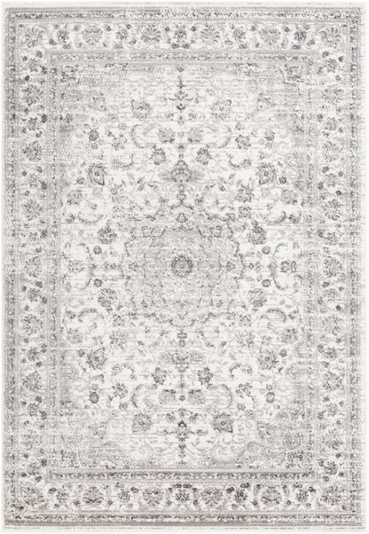 TERBAND Vintage Rug I Living Room, Bedroom, Dining I Traditional Oriental Boho Rug, Soft Area Rug, Short Pile, Easy Care I Grey, White