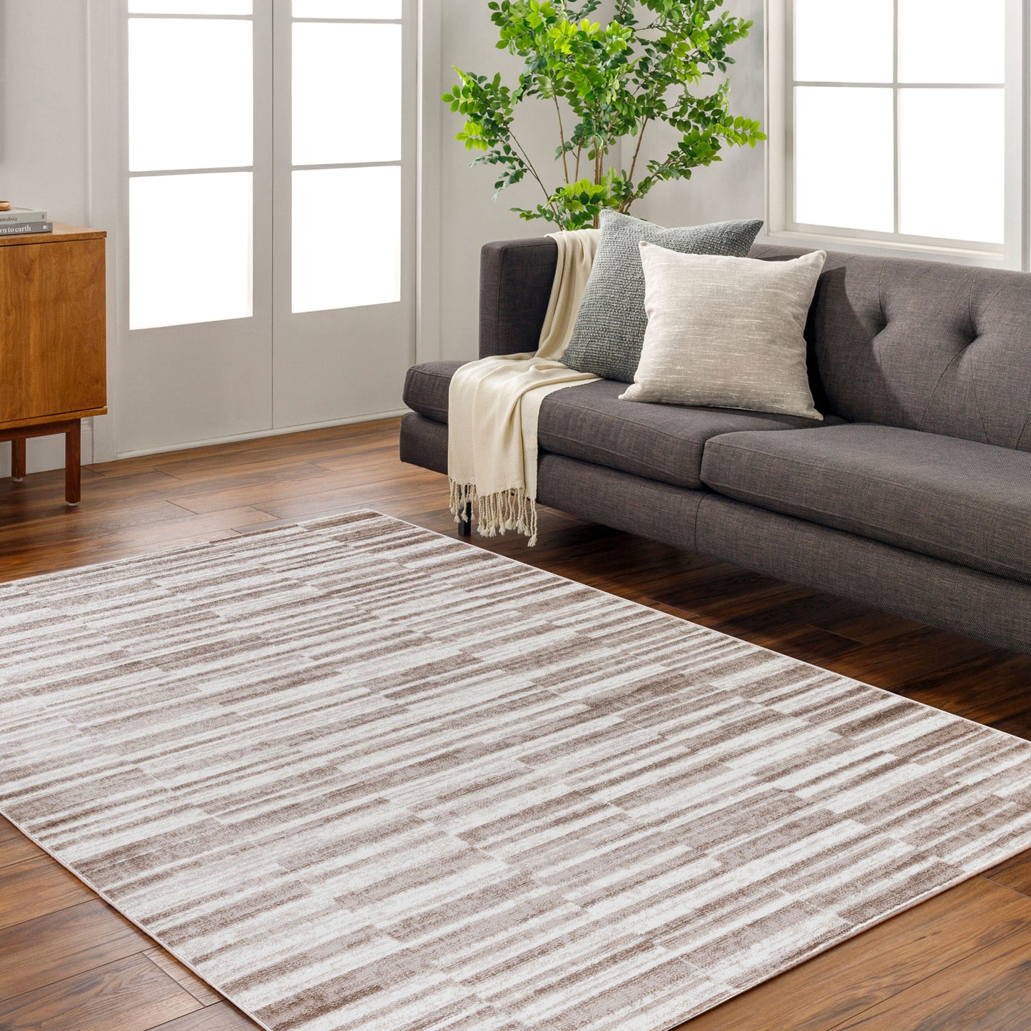 ANN Scandi Rug I Living Room, Bedroom, Dining I Modern Boho Area Rug, Soft Luxurious Area Rug, Short Pile, Easy Care I Brown, Ivory