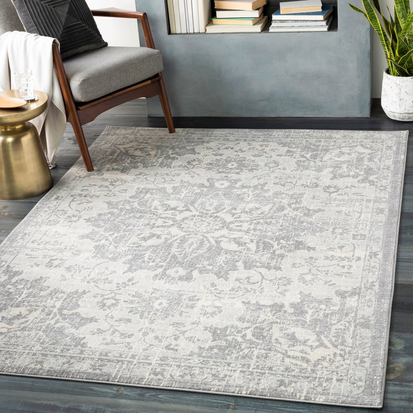 CLICHY Vintage Rug I Living Room, Bedroom, Dining I Traditional Oriental Boho Rug, Soft Area Rug, Short Pile, Easy Care I Blue, Grey