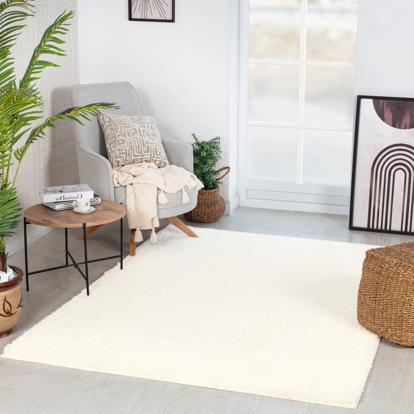 CHARON Shaggy Rug I Living Room, Bedroom I Modern Boho Area Rug, Soft Fluffy Rug, Plush Pile, Large Thick Rug, Easy Care I Cream