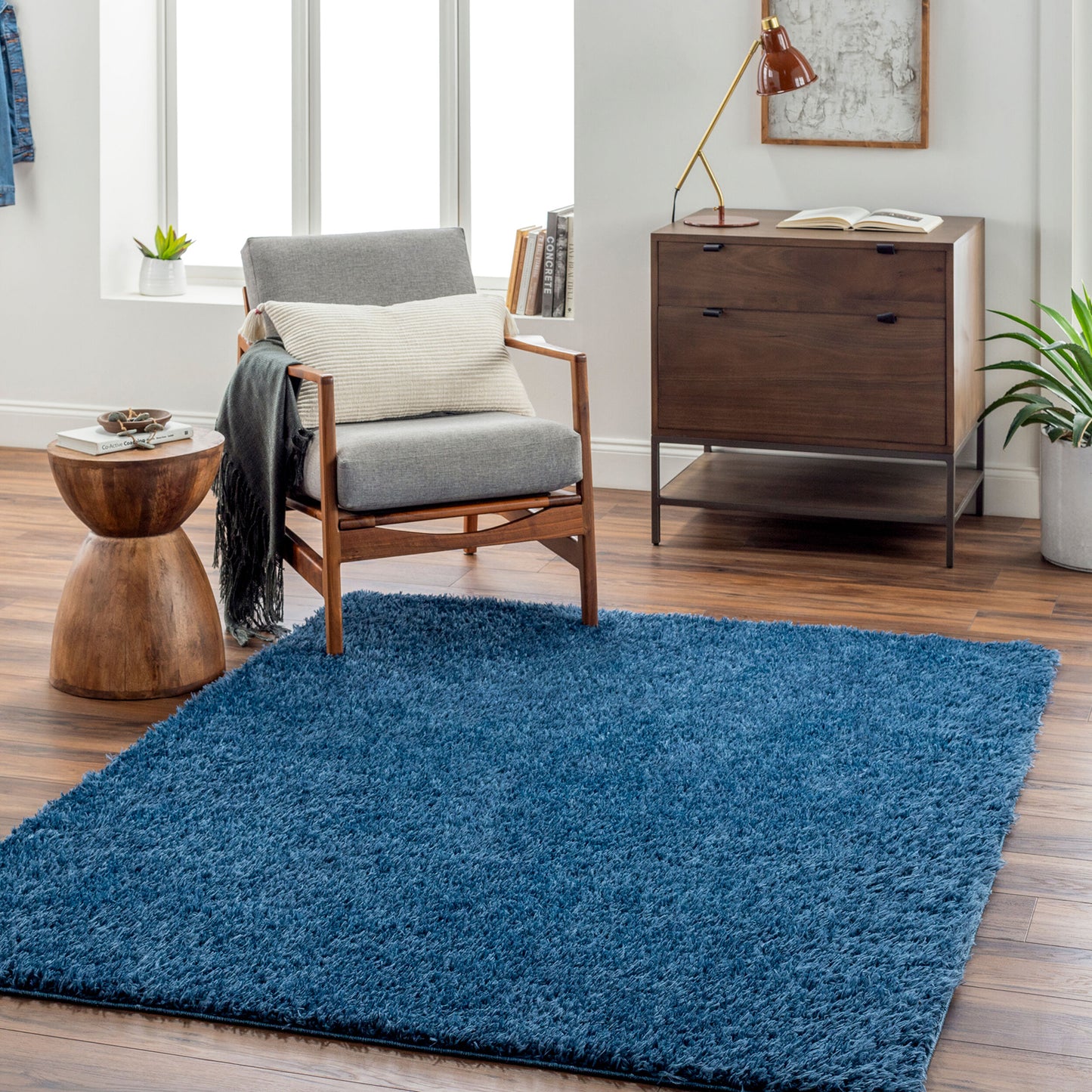 CHARON Shaggy Rug I Living Room, Bedroom I Modern Boho Area Rug, Soft Fluffy Rug, Plush Pile, Large Thick Rug, Easy Care I Dark Blue