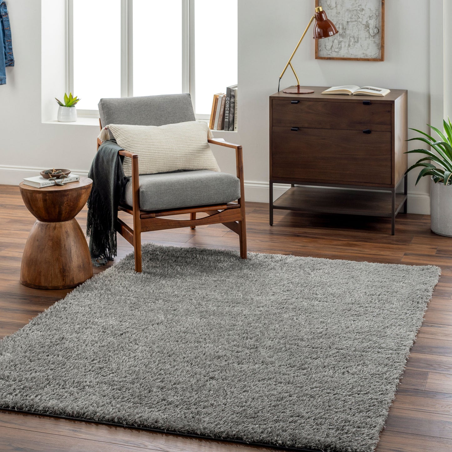 CHARON Shaggy Rug I Living Room, Bedroom I Modern Boho Area Rug, Soft Fluffy Rug, Plush Pile, Large Thick Rug, Easy Care I Dark Grey