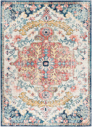 GIMEL Vintage Rug I Living Room, Bedroom, Dining I Traditional Oriental Boho Rug, Soft Luxurious Rug, Short Pile, Easy Care I Blue, Red