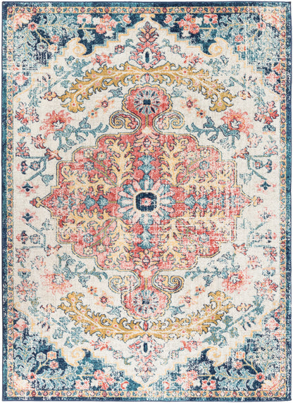 GIMEL Vintage Rug I Living Room, Bedroom, Dining I Traditional Oriental Boho Rug, Soft Luxurious Rug, Short Pile, Easy Care I Blue, Red