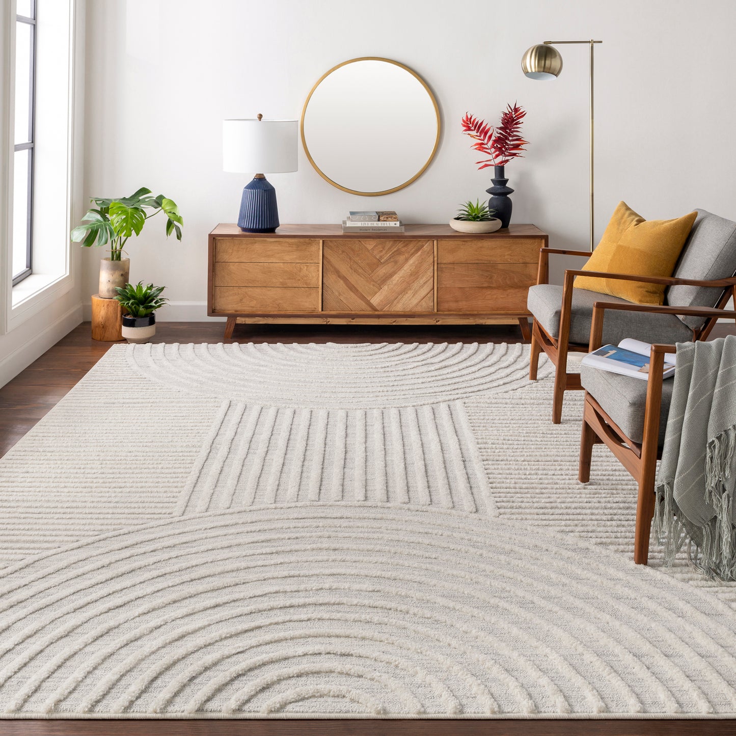 KYRA Scandi Rug I Living Room, Bedroom, Dining I Modern Durable Boho Area Rug, Soft Area Rug, Short Pile, Easy Care I Ivory, Grey