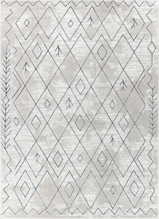 MARYALICE Berber Rug I Living Room, Bedroom, Dining I Modern Boho Area Rug, Soft Etnic Rug, Short Pile, Easy Care I White, Blue