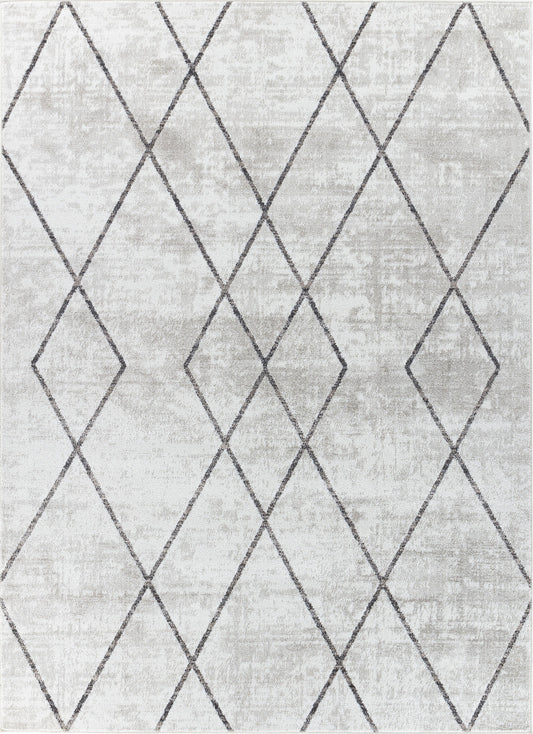 DINAH Scandi Rug I Living Room, Bedroom, Dining I Modern Boho Area Rug, Soft Luxurious Area Rug, Short Pile, Easy Care I White, Grey