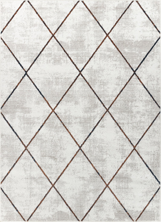 TIONA Scandi Rug I Living Room, Bedroom, Dining I Modern Boho Area Rug, Soft Luxurious Area Rug, Short Pile, Easy Care I White, Orange