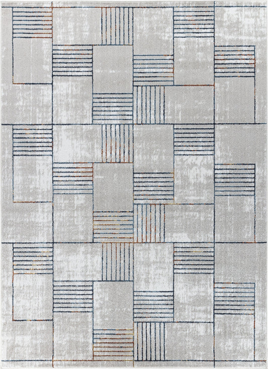 PEGAH Scandi Rug I Living Room, Bedroom, Dining I Modern Boho Area Rug, Soft Luxurious Area Rug, Short Pile, Easy Care I Blue, Orange