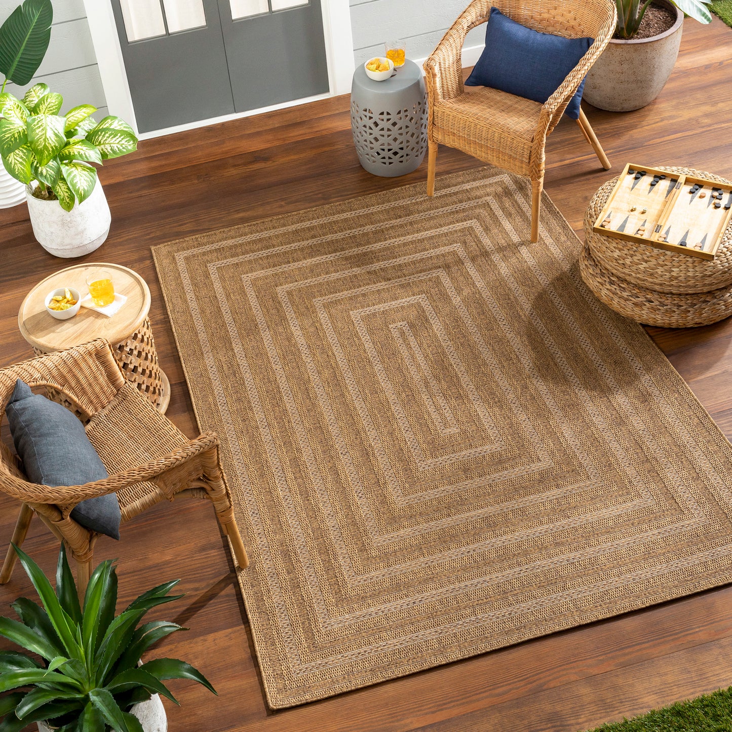 RISCHARD In- & Outdoor Jute-Look Rug I Balcony, Terrace, Living Room, Patio I Modern Boho Rug, UV Weather Stain Resistant I Tan, Brown