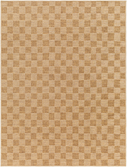 TRAMEL In- & Outdoor Jute-Look Checkered Rug I Balcony, Terrace, Living Room I Modern Boho Rug, UV Weather Stain Resistant I Tan, Bown