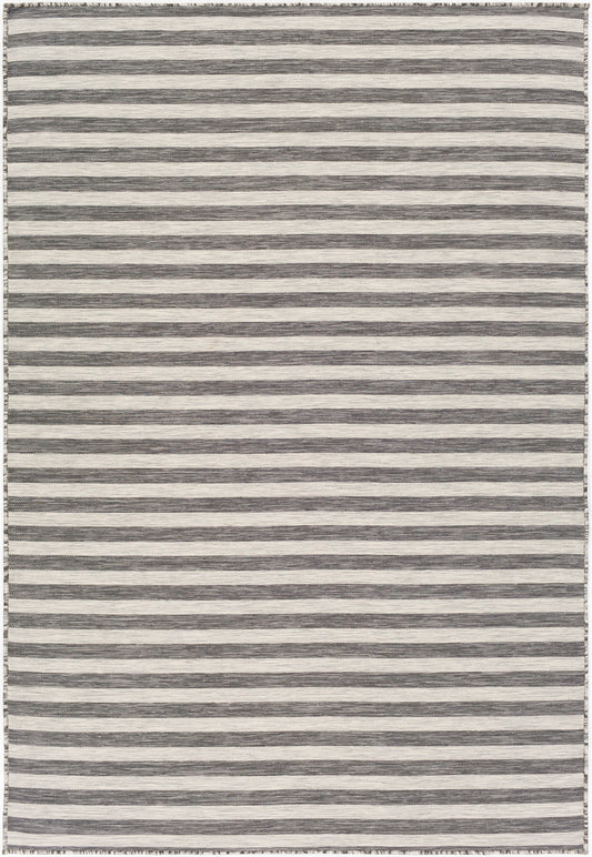 ALIZE In- & Outdoor Striped Rug I Balcony, Terrace, Kitchen, Garden, Patio I Modern Boho Rug, UV Weather Stain Resistant I Grey, Ivory