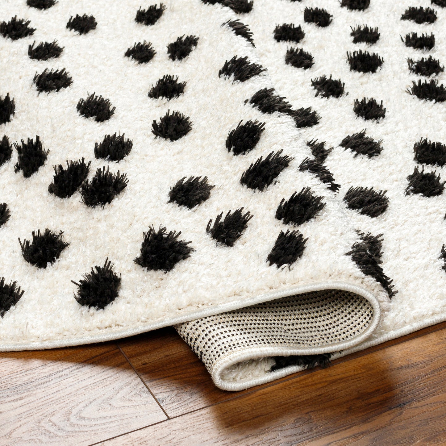 NYISHA Shaggy Polka Dot Rug I Living Room, Bedroom I Modern Boho Rug, Soft Fluffy Rug, Plush Pile, Large Thick Rug I Beige, Black