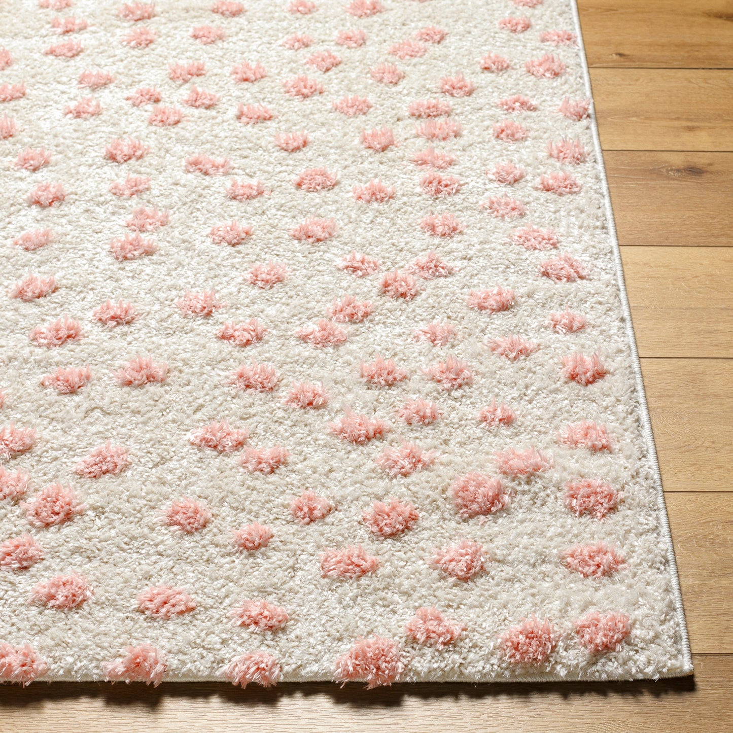 NYISHA Shaggy Polka Dot Rug I Living Room, Bedroom I Modern Boho Rug, Soft Fluffy Rug, Plush Pile, Large Thick Rug I Beige, Pink