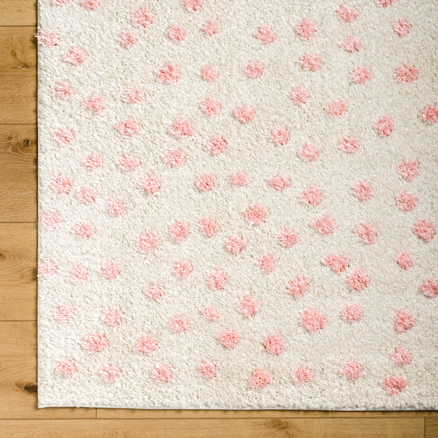 NYISHA Shaggy Polka Dot Rug I Living Room, Bedroom I Modern Boho Rug, Soft Fluffy Rug, Plush Pile, Large Thick Rug I Beige, Pink