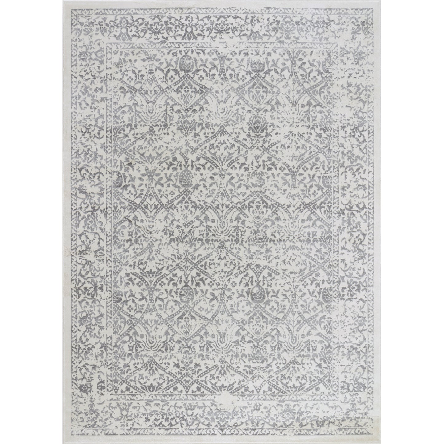 BEAUVAIS Vintage Rug I Living Room, Bedroom, Hallway I Traditional Oriental Boho Rug, Soft Area Rug, Short Pile, Easy Care I White, Grey