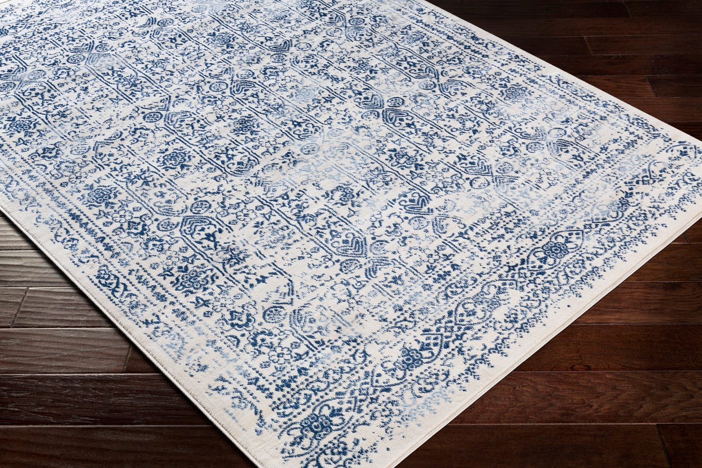 HYERES Vintage Rug I Living Room, Bedroom, Dining I Traditional Oriental Boho Rug, Soft Area Rug, Short Pile, Easy Care I Blue, White