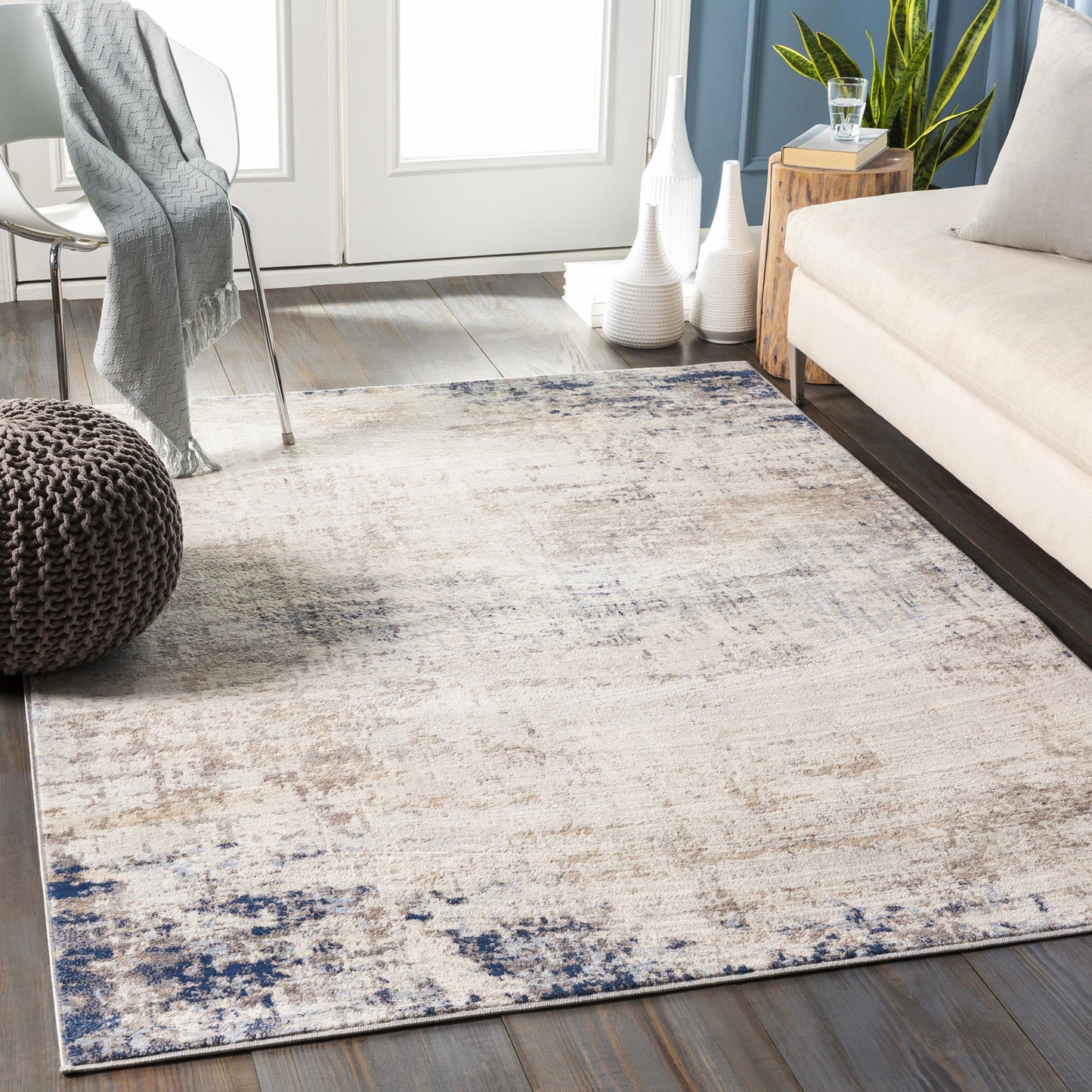 SHERBORNE Abstract Rug I Living Room, Bedroom, Hallway I Modern Marble Rug, Soft Area Rug, Short Pile, Easy Care I Ivory, Grey, Blue