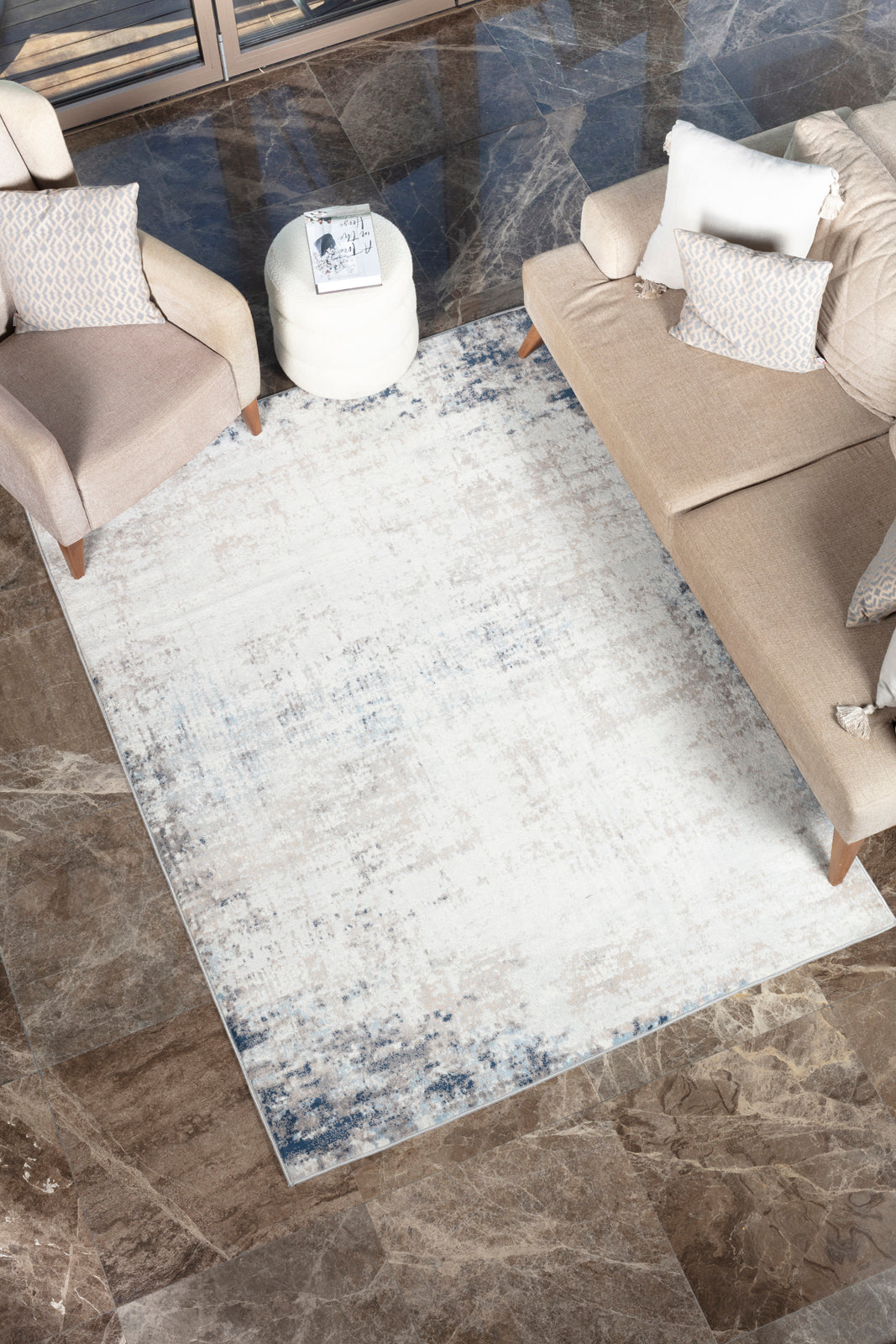 SHERBORNE Abstract Rug I Living Room, Bedroom, Hallway I Modern Marble Rug, Soft Area Rug, Short Pile, Easy Care I Ivory, Grey, Blue