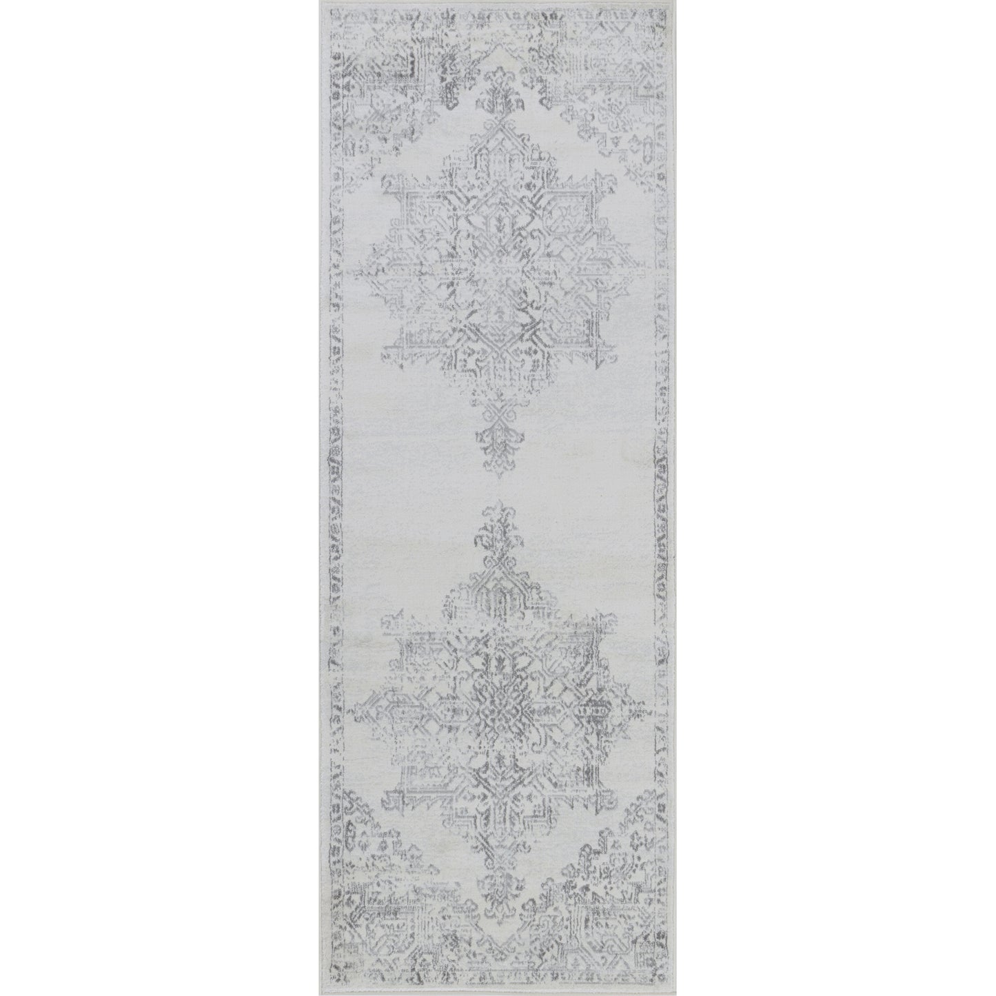 ULVEND Vintage Rug I Living Room, Hallway, Bedroom I Traditional Oriental Boho Rug, Soft Area Rug, Short Pile, Easy Care I White, Grey