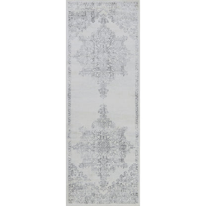 ULVEND Vintage Rug I Living Room, Hallway, Bedroom I Traditional Oriental Boho Rug, Soft Area Rug, Short Pile, Easy Care I White, Grey