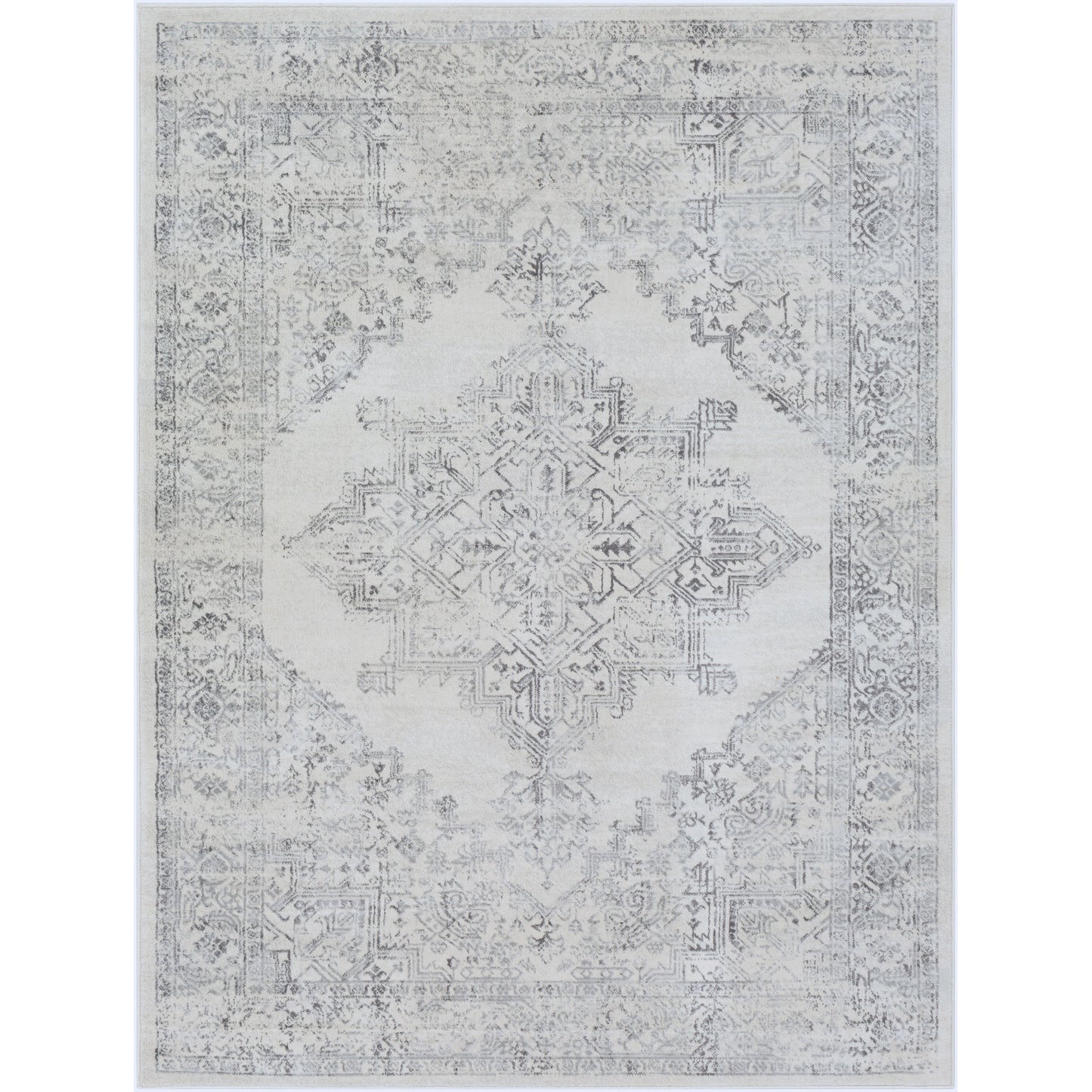 ULVEND Vintage Rug I Living Room, Hallway, Bedroom I Traditional Oriental Boho Rug, Soft Area Rug, Short Pile, Easy Care I White, Grey