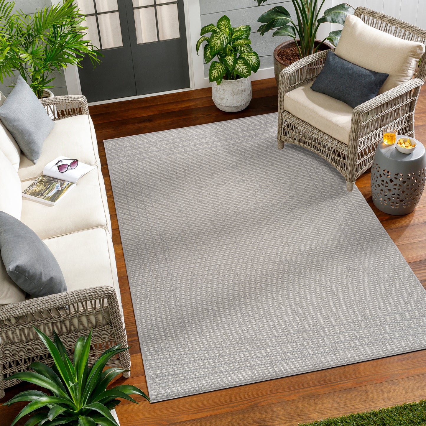 DAVONNE In- & Outdoor Rug I Balcony, Terrace, Kitchen, Garden, Patio I Modern Boho Rug, UV Weather Stain Resistant I Grey, Ivory