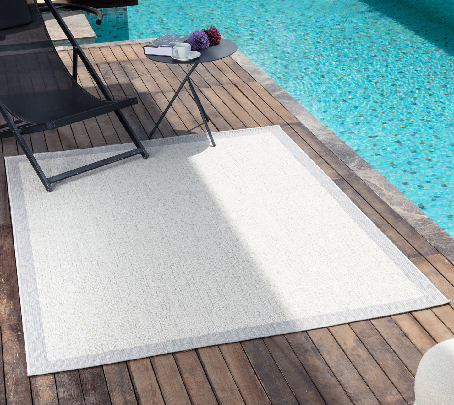 MBER In- & Outdoor Rug I Balcony, Terrace, Kitchen, Garden, Patio I Modern Durable Boho Rug, UV Weather Stain Resistant I Ivory, Grey