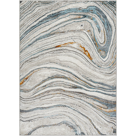 GLENDY Abstract Rug I Living Room, Bedroom, Dining I Modern Marble Rug, Soft Luxurious Area Rug, Medium Pile, Easy Care I Grey, Blue