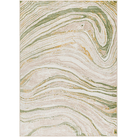 GLENDY Abstract Rug I Living Room, Bedroom, Dining I Modern Marble Rug, Soft Luxurious Area Rug, Medium Pile, Easy Care I Tan, Green