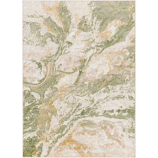 TENITA Abstract Rug I Living Room, Bedroom, Dining Room I Modern Marble Rug, Soft Luxurious Area Rug, Medium Pile I Tan, Green