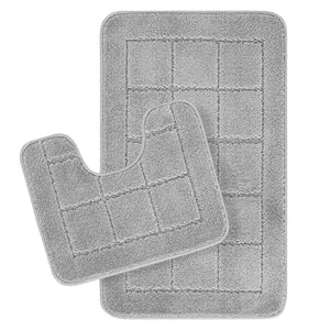 ALENE 2 Piece Bathroom Rug Set I Machine Washable Wet Room Rugs, Absorbent, Non Slip, Toilet Pedestal Mat , High Pile, Easy Care I Grey