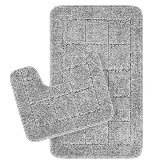 ALENE 2-Piece Machine Washable Non-Slip Grey Bathroom Rug Set