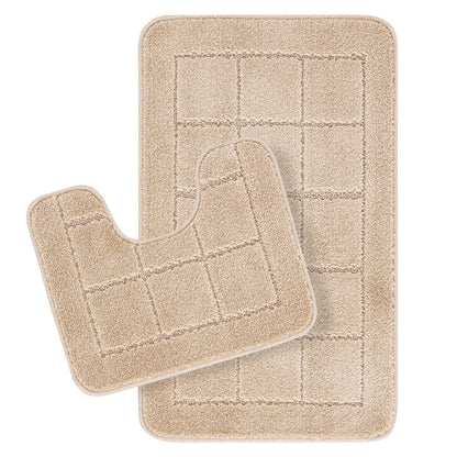 ALENE 2-Piece Machine Washable Non-Slip Beige Bathroom Rug Set