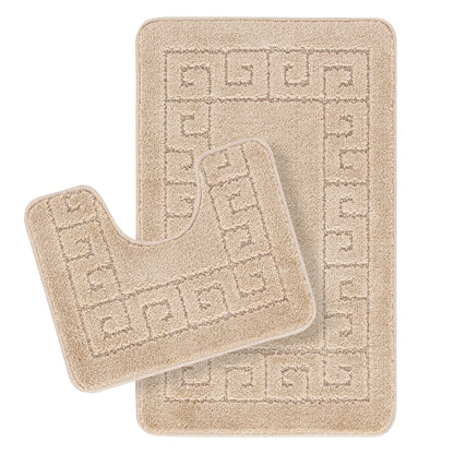 ALENE 2-Piece Machine Washable Non-Slip Beige Bathroom Rug Set