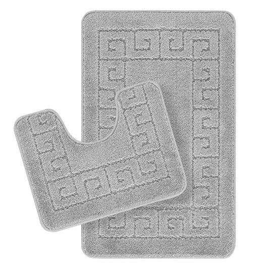 ALENE 2-Piece Machine Washable Non-Slip Grey Bathroom Rug Set